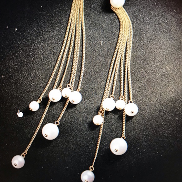 Pearl Gold Color Fringe Earrings - Picture 2 of 3